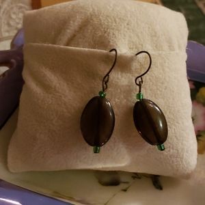 🦩Brown Glass and Green Beaded Earrings🦩